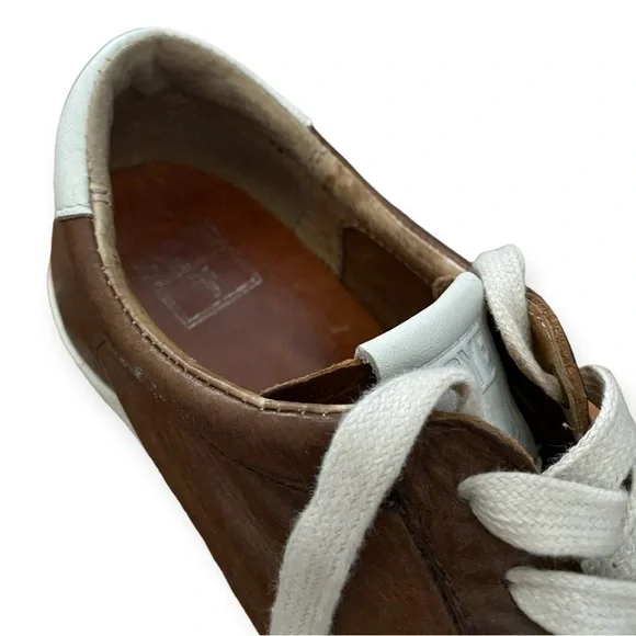 Frye Dylan Vintage Distressed Leather Brown Cream Sneakers Size 6.5 - Picture 9 of 12